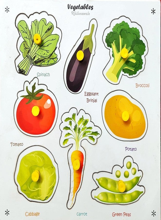 Khilonewale Kid's Vegetables Wooden Puzzle with Knobs Educational and Learning Toy for Kids 3+ - Image 1